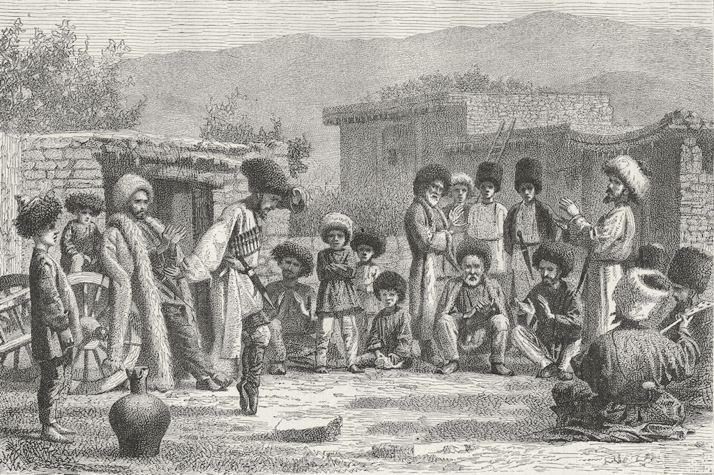 CAUCASUS. Mountaineers dancing Lesghinska 1880 old antique print picture